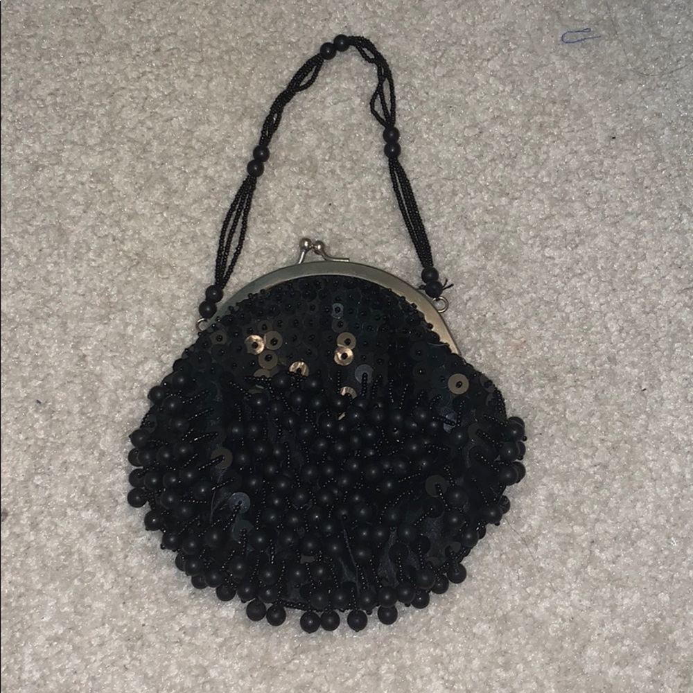 Black beaded dress purse